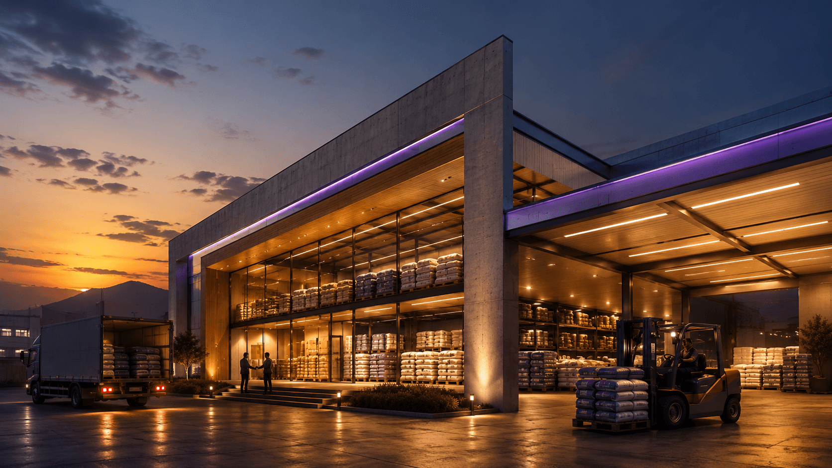 VFixer warehouse and distribution facility at dusk